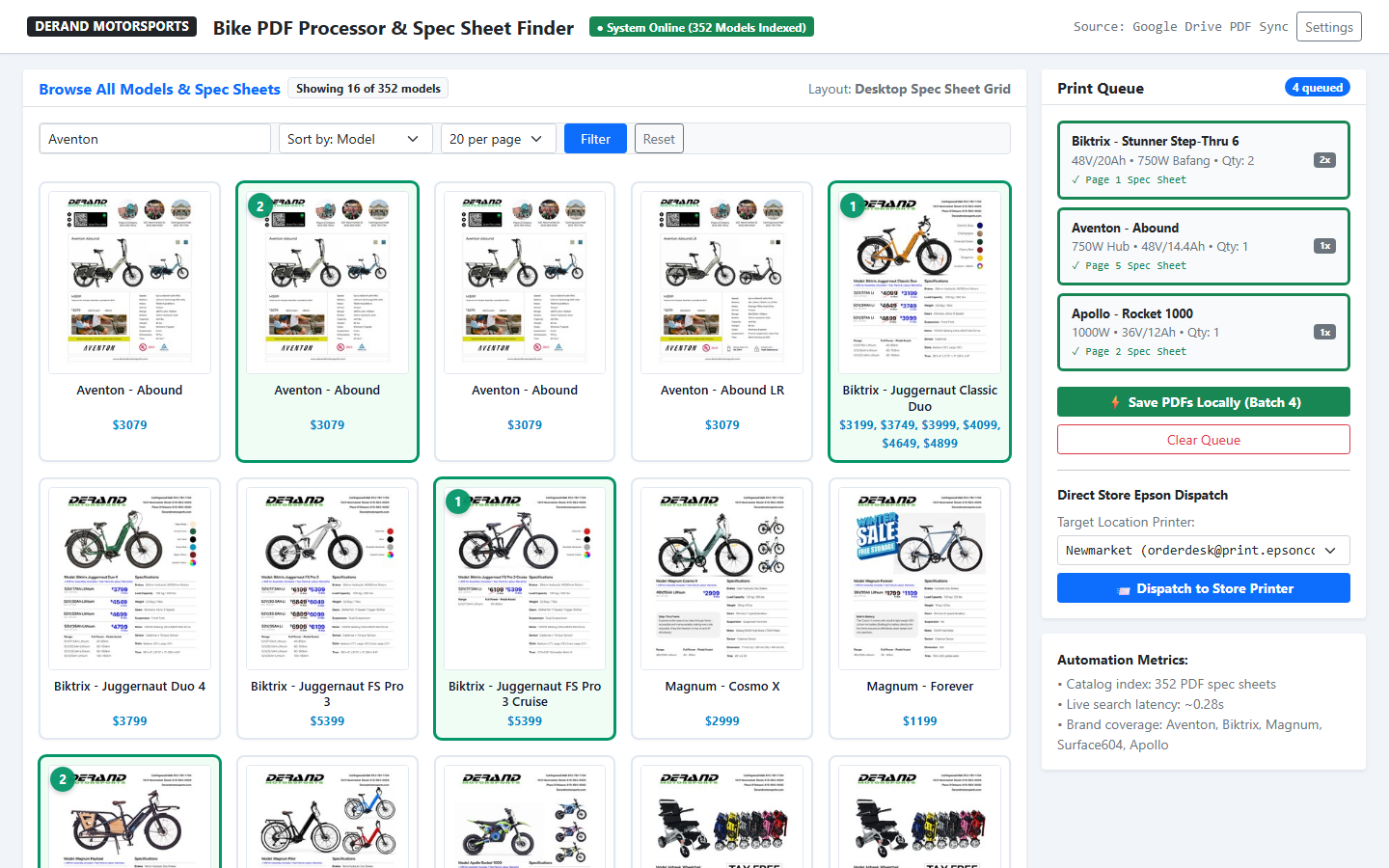Bike Finder Desktop Spec Sheet Grid