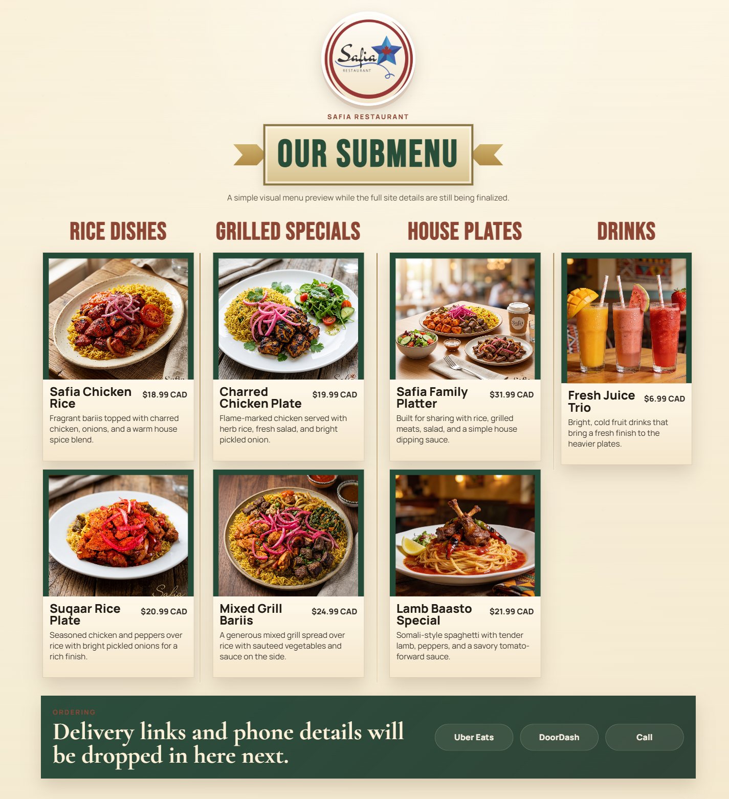 Safia Restaurant Desktop Preview